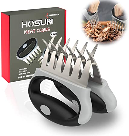 HOSUN Meat Claws - Stainless Steel Pulled Pork Shredder - BBQ Forks for Shredding Handling & Carving Food from Grill Smoker or Crock Pot -Upgraded comfortable grip-Metal Barbecue Claws