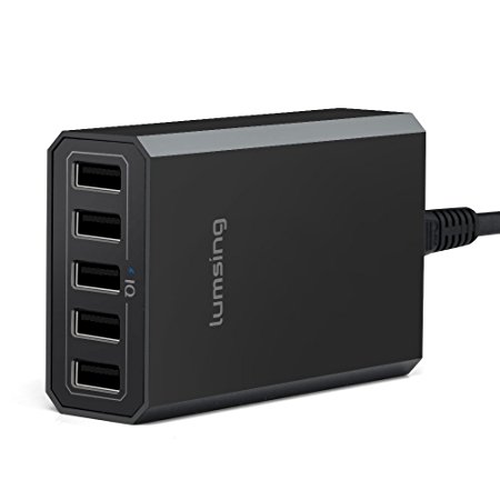 Lumsing 40W 5-Port Desktop USB Charger Station Intelligent Quick Charging Hub for iPhone 6S Plus 6S 6 Plus 6 5S 5 iPad Air Note Samsung Galaxy S6 Edge S5 HTC LG BT headset and more (Black)
