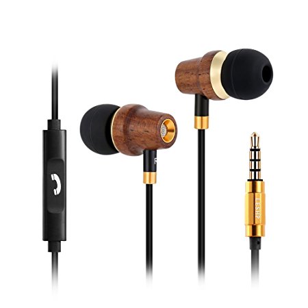 In Ear Headphones, Elepawl Genuine Wood Noise-isolating Earbuds Stereo Earphones with Microphone for Apple iPhone, iPad, iPod, Android Smart Phone, Tablet and More