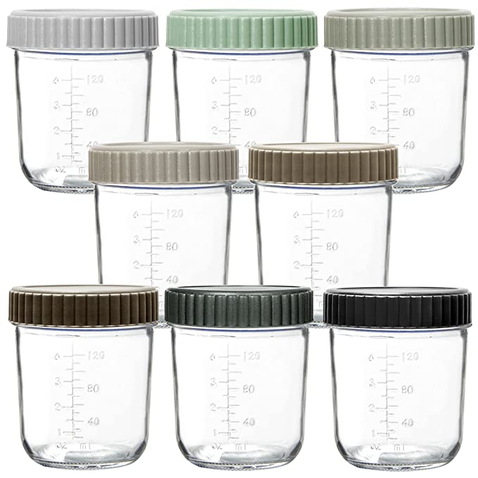 Youngever Glass Baby Food Storage, 6 Ounce Baby Food Glass Containers with Airtight Lids, Glass Jars with Lids, 8 Urban Colors