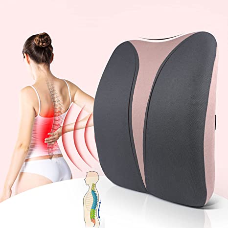 Memory Foam Back Support Cushions for Office Chair Lumbar Support, Lumbar Support Back Pillow for Lower Back Pain Relief, Back Rest with Full Posture Corrector for Car, Desk Chair and Wheelchair-Pink