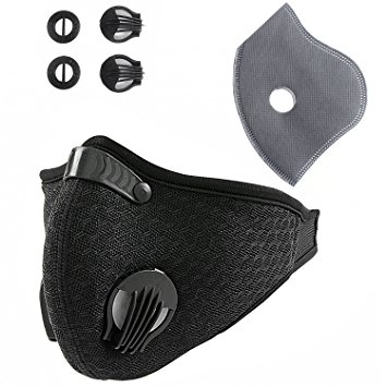 Activated Carbon Dustproof/Dust Mask - with Extra Filter Cotton Sheet and Valves for Exhaust Gas, Pollen Allergy, PM2.5, Running, Cycling, Outdoor Activities