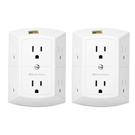 Cable Matters 2-Pack Three Sided 6 Outlet Wall Tap (6 Outlet Wall Adapter/Multi Outlet Plug) (Renewed)