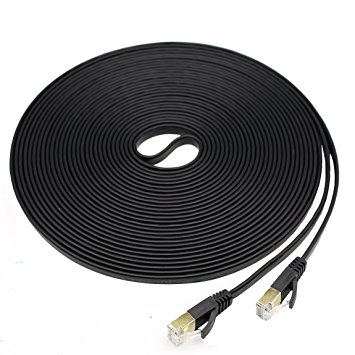 Cat 7 Ethernet Cable 30 Ft, CAT7 RJ45 Patch Flat LAN Network Cable in Black