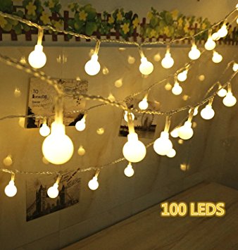 100 LED Globe String Lights, Ball Christmas Lights, Indoor / Outdoor Decorative Light, USB Powered, 39 Ft, Warm White Light - for Patio Garden Party Xmas Tree Wedding Decoration