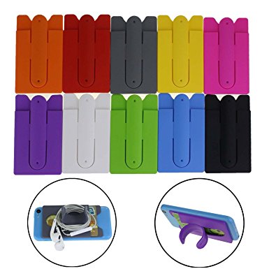 CZCCZC 10pcs Universal Mix Color Back 3M Silicone Stick SIM/Credit Card Holder Pocket Pouch with Phone Stand