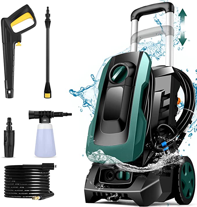 COOCHEER Powerful Pressure Washer 150Bar 1800W 420l/h Electric Jet Washer with Adjustable Nozzles Hose for Cars Patios Driveways Garden