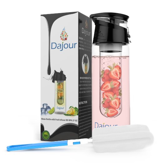 1 DAY SALE Infuser Water Bottle 27 Ounce NO BPA Sports Flavor Fruit Infusion Bottle - PLUS Recipe Ebook and Cleaning Brush INCLUDED