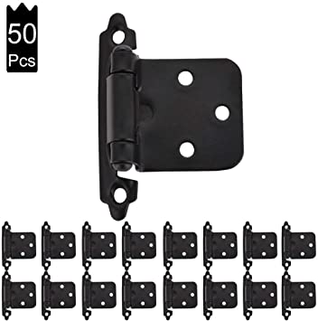 JQK 1/2 Inch Overlay Cabinet Door Hinges, Flush Cabinet Hinges, 50 Pack Matte Black, CH200-BK-P50