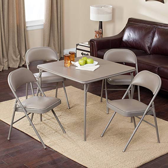 Meco Sudden Comfort Deluxe Double Padded Chair and Back - 5 Piece Card Table Set - Chickory Beige