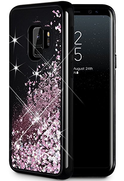 Caka Galaxy S9 Case, Galaxy S9 Glitter Case [Starry Night Series] Luxury Fashion Bling Flowing Liquid Floating Sparkle Glitter Girly TPU Bumper Case for Samsung Galaxy S9 - (Rose Gold)