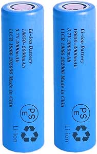 2 Packs 3.7V Flat top Rechargeable Batteries for Headlamp, LED Flashlight, Electronic Devices etc (Blue)