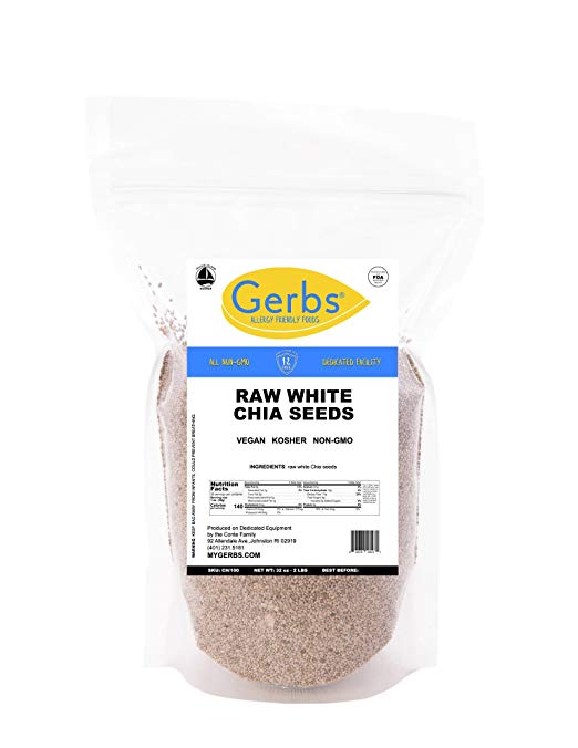 Raw White Chia Seeds, 2 LBS - Top 12 Food Allergy Free & NON GMO by Gerbs - Vegan & Kosher