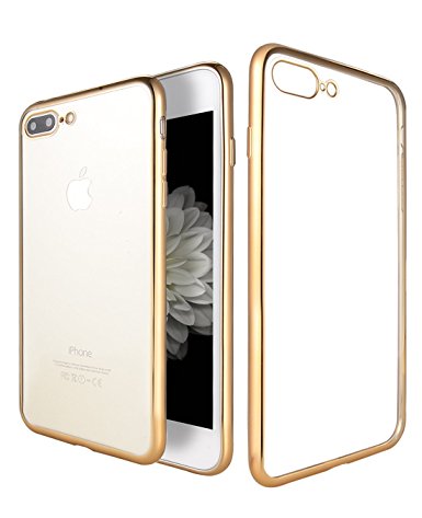 iPhone 7 Plus Case, Crosspace Crystal Clear Soft TPU Ultra Slim Flexible Cover Lightweight Transparent Scratch Resistant Bumper Protective Shell for Apple iPhone 7 Plus (2016)-Gold