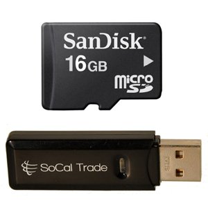 SanDisk 16GB Micro SDHC Class 4 TF Memory Card for HTC Droid Incredible 4G LTE Samsung Galaxy S3 LG Viper with SoCal Trade, Inc. Micro SD HC & SD Card Reader - Bulk Packed