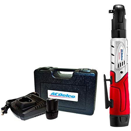 ACDelco Cordless 3/8" Ratchet Wrench 12V Angled 55 ft-lb Tool Set with 1 Li-ion Batteries - Regular Charger - Carrying Case