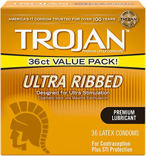 Trojan Ultra Ribbed - Lubricated Condoms, 36 pack,(Trojan)