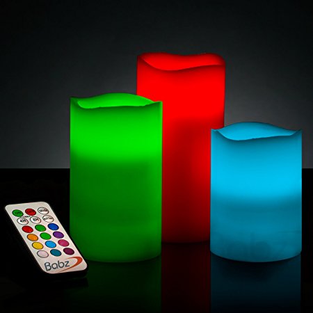 Babz Smooth 3 x Weatherproof Outdoor and Indoor Colour Changing LED Candles with Remote Control & Timer - Vanilla Scent