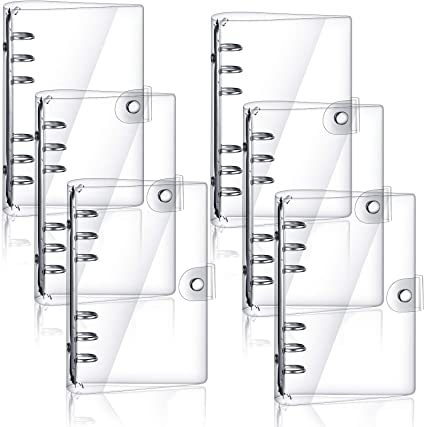 6 Pieces Clear A6 Binder Transparent Soft PVC 6-Ring Binder Cover Loose Leaf Personal Planner with Snap Button Closure Waterproof Refillable 6 Round Ring Binder for A6 Filler Paper