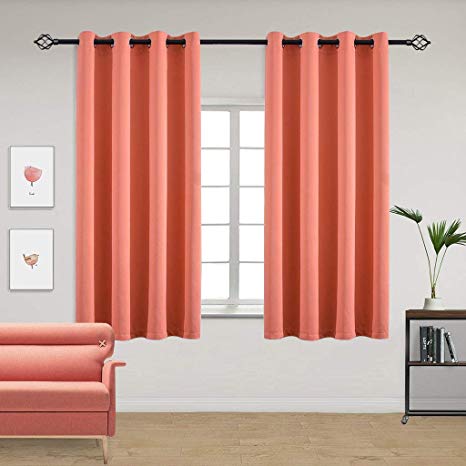 Yakamok Blackout Curtains Solid Grommet Top Window Curtains for Girls' Bedroom, 2 tie Backs Included(52x63 Inch, Coral Orange, 2 Panels)