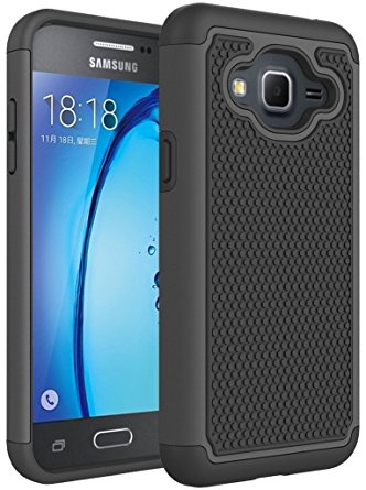 Samsung Galaxy J3 J3(6) Rugged Impact Heavy Duty Dual Layer Shock Proof Case Cover Skin - Black