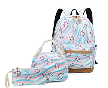 Ulgoo Girls School Bags Unicorn Kids Bookbags Teens Bookbag Set Kids Laptop Backpack Lunch Box Purse (Rainbow White)