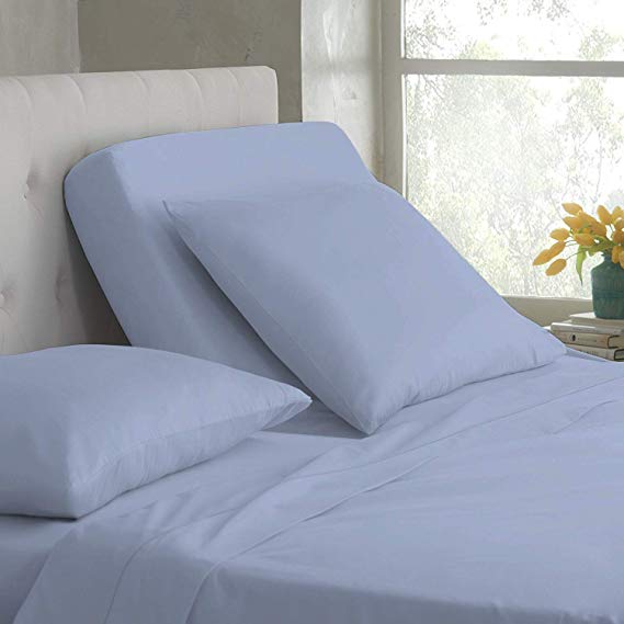 Top Split-King: Adjustable King Bed Sheets - 4PC Bed Sheet Set - 100% Egyptain Cotton - 400 Thread Count - 15 Inch Deep Pocket, Top Split King, Light Blue - Split Down 34 inches from The top