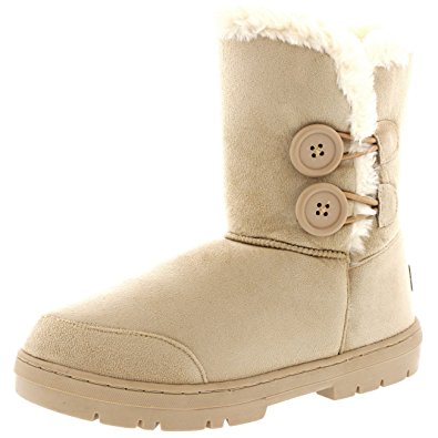 Womens Twin Button Waterproof Winter Snow Boots