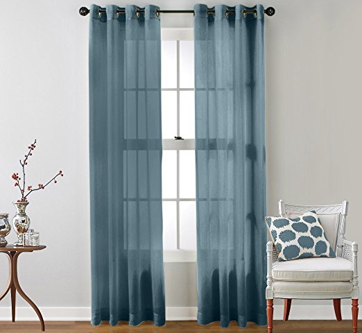 HLC.ME 2 Piece Sheer Window Curtain Grommet Panels (Dusty Blue) - 84" Inch Long