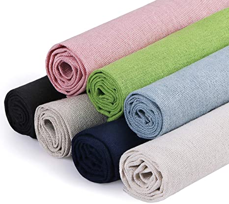 Linen Needlework Fabric, Kissbuty 7 Colors Linen Fabric Cloth for Garment Craft Flower Pot Decoration Embroidery Cross Stitch Cloth, 19.6 by 19.6 Inch (7 Colors)