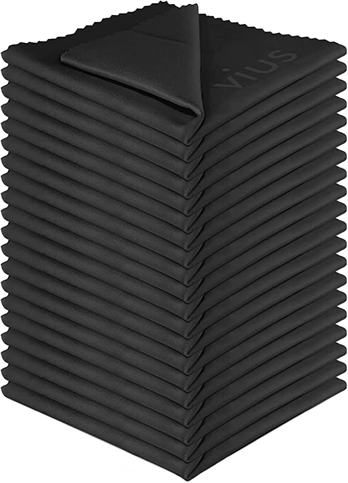 Microfiber Cleaning Cloths [Black] - vius Premium Microfiber Lens and Screen Cleaner Cloths for All LCD Screens, Computers, Lenses and Delicate Surfaces (20 Pack)