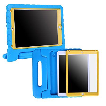 HDE iPad 9.7-inch 2018 / 2017 Bumper Case for Kids Shockproof Hard Cover Handle Stand w/ Built in Screen Protector for New Apple Education iPad 9.7 Inch (6th Gen) / 5th Generation iPad 9.7 Blue Yellow