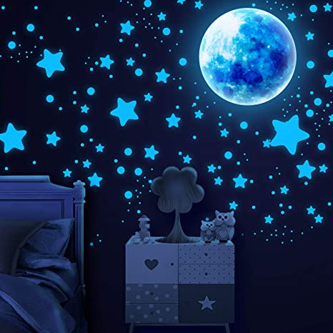 SAVITA 1115Pcs Glow in The Dark Stars Stickers for Ceiling Glow in The Dark Stars and Moon Wall Decals Perfect for Kids Nursery Bedroom Gift and Decoration (Sky Blue)