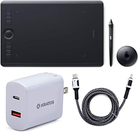 Wacom Intuos Pro Creative Pen Tablet (Medium) with Power Adapter and Cable Bundle (3 Items)