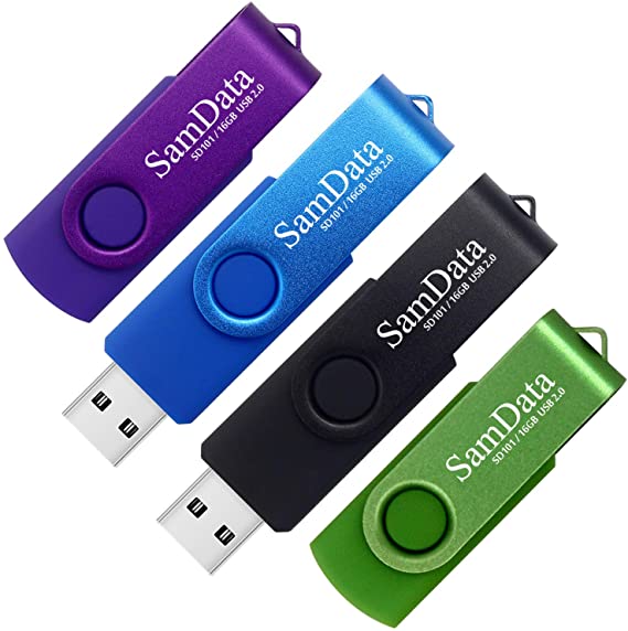 SamData 16GB USB Flash Drives 4 Pack 16GB Thumb Drives Memory Stick Jump Drive with LED Light for Storage and Backup (4 Colors: Black Blue Green Purple)