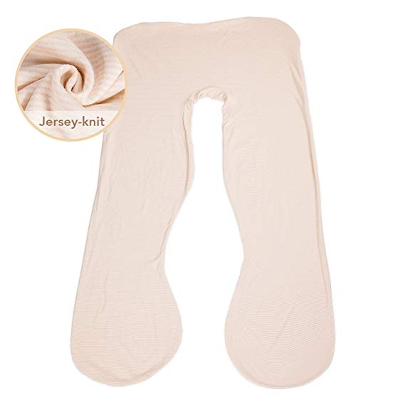 NiDream Bedding Pregnancy Pillow Cover Case - Jersey Replacement Cover for Premium Pregnancy Pillow - T-Shirt Sheet Body Pillow Pillowcase - Fit 55" L x 31" W Pillow (Creamy Stripe)