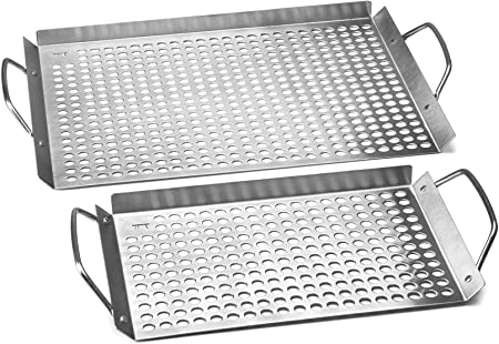 Outset 76630 Stainless Steel Grill Topper Grid, Set of 2, 11"x7" and 11"x17"