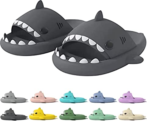 rosyclo Shark Slides for Women and Men, Cute Cloudy Shark Slippers Adult Summer Soft Lightweight Anti-Slip Thick Sole Open Toe beach house Baby Cloud Cushion Pillow Slide Sandals for Indoor & Outdoor