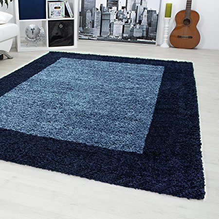 Designer rugs&carpets Non-Shedding Shaggy living room long pile carpets square 30 mm pile height 1503, Size:200x290 cm;Color:Navy