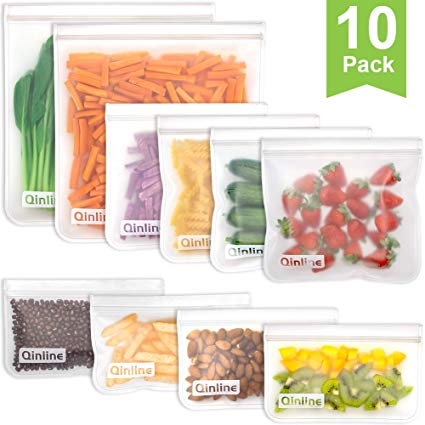 Reusable Storage Bags - 10 Pack Reusable Freezer Bags(2 Reusable Gallon Bags   4 BPA FREE Reusable Sandwich Bags   4 Leakproof Reusable Snack Bags) Ziplock Lunch Bags for Food Marinate Meat Fruit