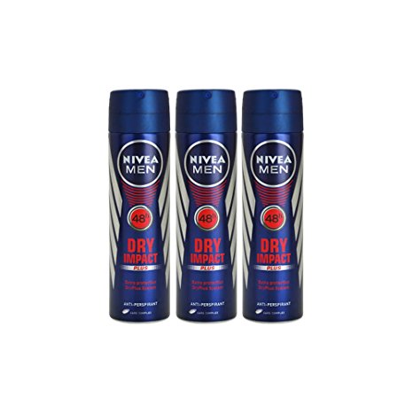 Nivea Men Dry Impact Deodorant Spray 5.0 oz (Pack of 3)