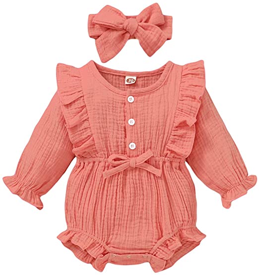 Newborn Infant Baby Girl Clothes Romper Ruffle Sleeve Jumpsuit Bodysuit Cute Infant Romper Girls Fall Outfits