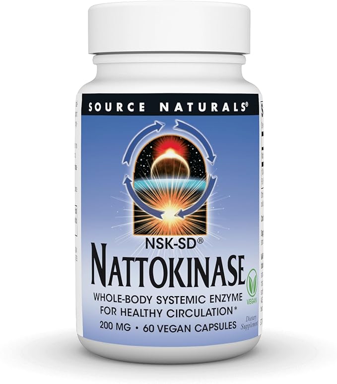 Source Naturals NSK-SD, Nattokinase, Vegetarian Friendly, Whole Body Systemic Enzyme for Healthy Circulation*, 200 mg - 60 Vegetarian Capsules