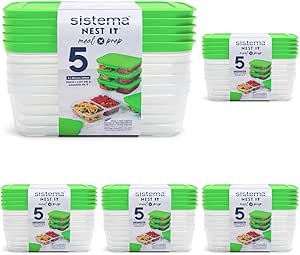 Sistema NEST IT Meal Prep Containers | 870 ml | Airtight Food Storage Containers with Compartments & Lids | BPA-Free | Green | Recyclable with TerraCycle® | 5 Count, White (Pack of 5)