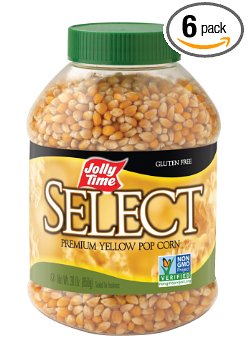 Jolly Time Select Popcorn Kernels - Premium Yellow Non-GMO Popping Corn, 30-Ounce Jars (Pack of 6)