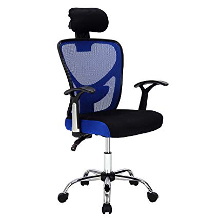 Giantex Executive Office Chair Mesh High Back Home Adjustable Swivel Ergonomic Computer Desk Chair with Headrest (Blue)
