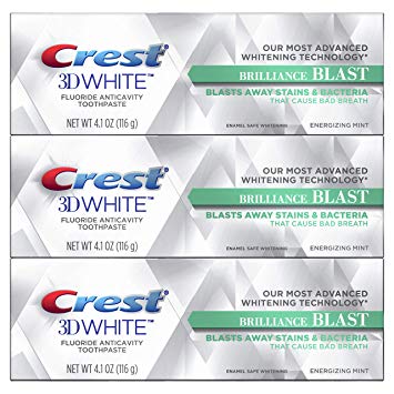 Crest 3D White Brilliance Blast Whitening Toothpaste, Energizing Mint, 3 Count