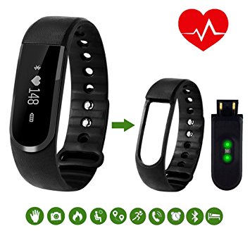 Blingco Activity Tracker with Heart Rate Monitor, Bluetooth Sports Fitness Tracker Heart rate Fitness strap with Step Calorie Counter/Sleep Monitor for Walking Running Jogging Call SMS Compatible with Android Phone iPhone (load USB connection directly)