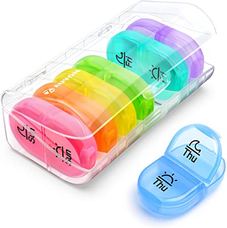 AUVON iMedassist Portable Daily Pill Organizer (Twice-A-Day), Weekly AM/PM Pill Box Case with Moisture-Proof Design for Purse and Pockets to Hold Vitamins, Fish Oil, Supplements and Medication