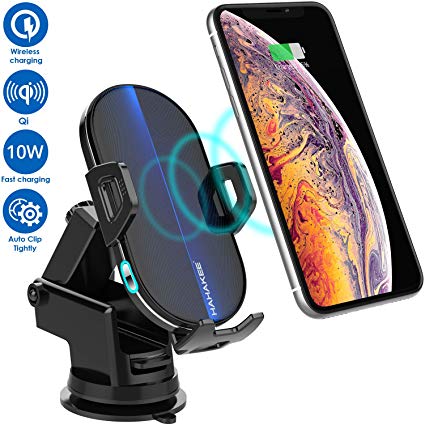 Qi Fast Wireless Car Charger Mount, Auto-Clamping Car Air Vent Phone Holder with QC 3.0, 10W for Compatible with Samsung Galaxy Note 10/9/8/S10/S9/S8, 7.5W for iPhone 11/Pro 11 /Pro Max/XS/X/XR/8/8